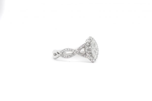 , Double Shank 0.50 CT Marq Engagement Ring in 18KT White Gold