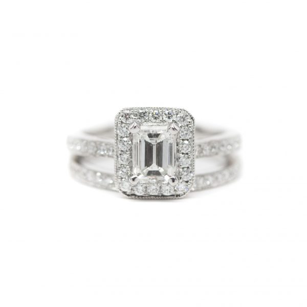, 1.04 CT Emerald Engagement Ring Set