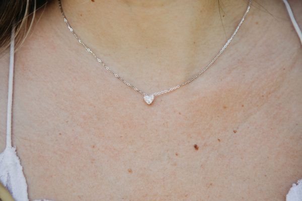 , Heart Shaped Diamond Necklace w Chain