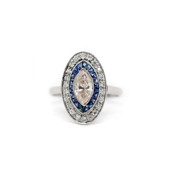, Antique Marquise Fancy Color Diamond &#038; Sapphire Ring