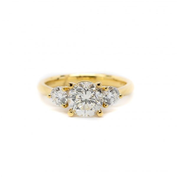 , Three Stone Engagement in Yellow Gold