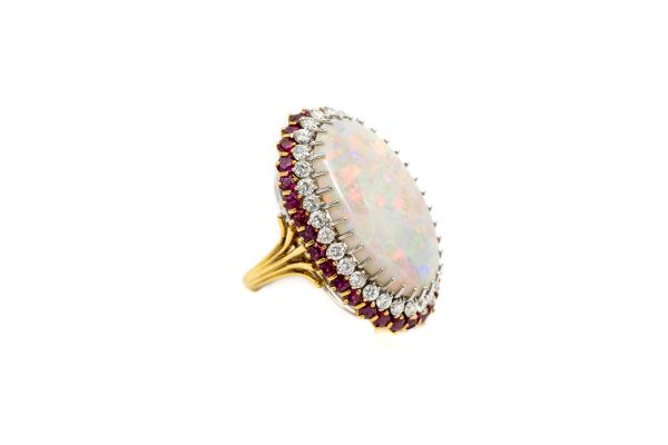 , Retro Opal Ring Surrounded by Diamonds &#038; Rubies
