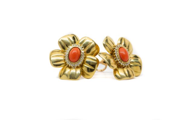 , Clip on Coral Diamond Earrings