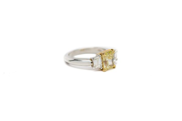, Yellow Diamond 3 Stone Engagement Ring