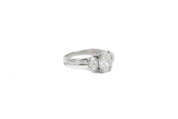 , Oval Three Stone Engagement Ring