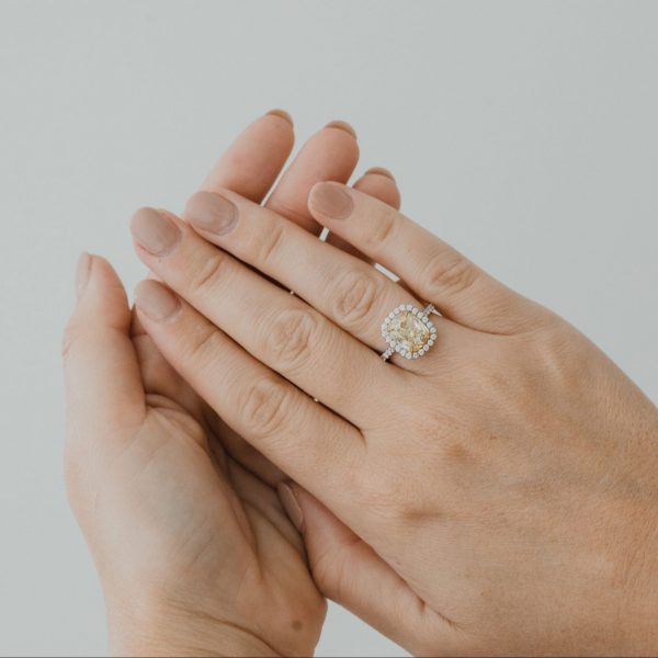 , 3.01 CT Fancy Yellow Halo Engagement Ring