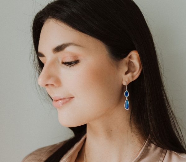 , Australian Opal + Diamond Dangle Earrings
