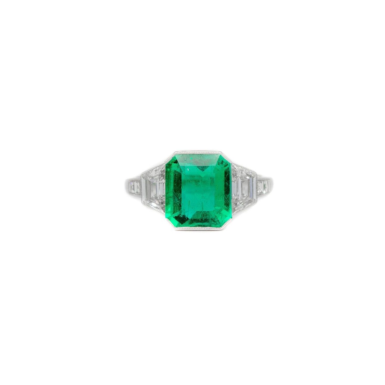 Miriams Jewelry Platinum Zambian Emerald + Diamond Ring - Miriams Jewelry