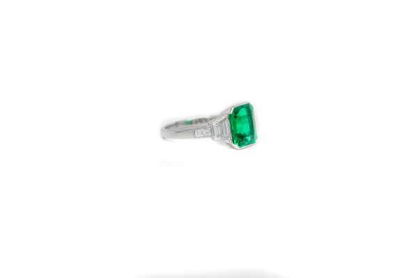 , Platinum Zambian Emerald + Diamond Ring