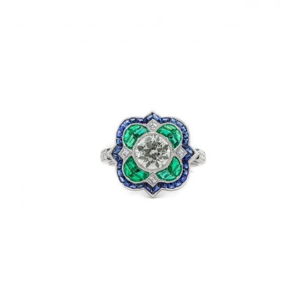 , Diamond Emerald and Sapphire Ring