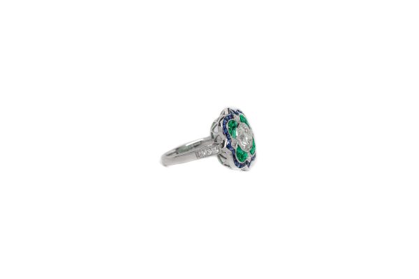 , Diamond Emerald and Sapphire Ring