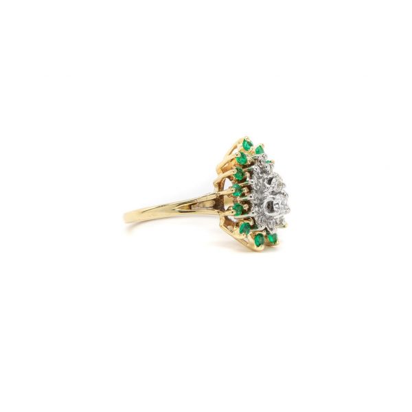 , Vintage Pear Shape Diamond + Emerald Ring