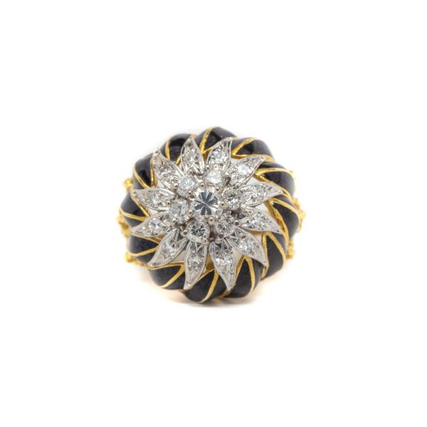 , Vintage Enamel + Diamond Ring