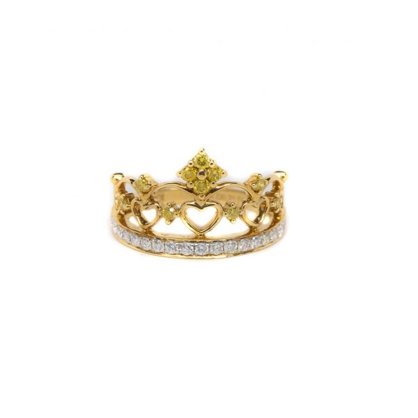 , Natural Yellow + White Diamond Crown Ring