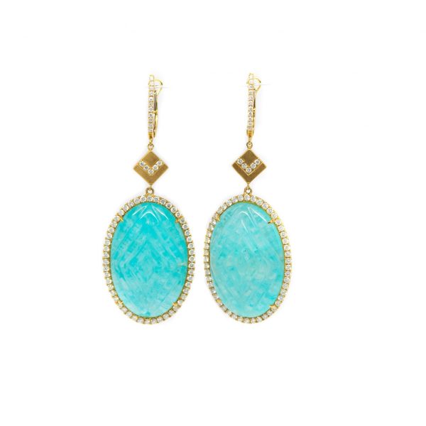 , Doves Carved Amazonite Drop Earrings