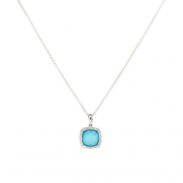 , Turquoise + Clear Quartz Pendant Necklace