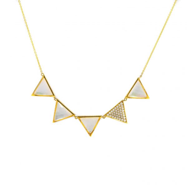 , Mother of Pearl + Diamond Triangle Necklace
