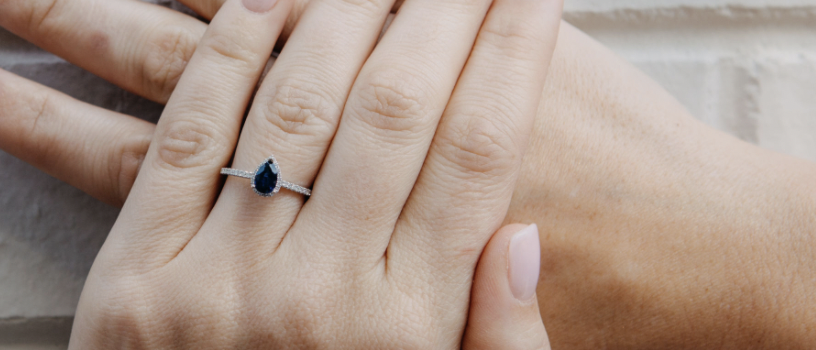 sapphire ring on model hand