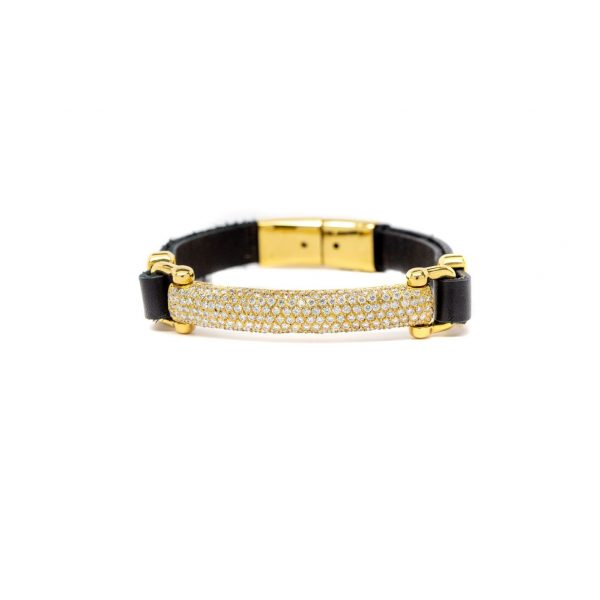, Leather + Diamond Bar Bracelet
