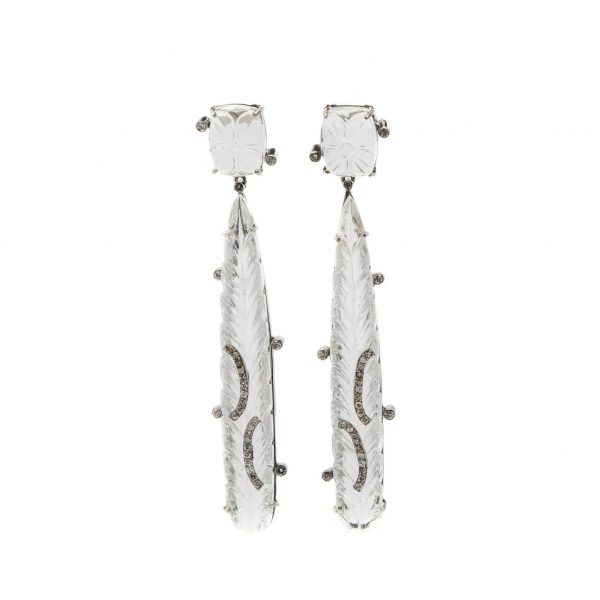 , Carved Rock Crystal Quartz Earrings