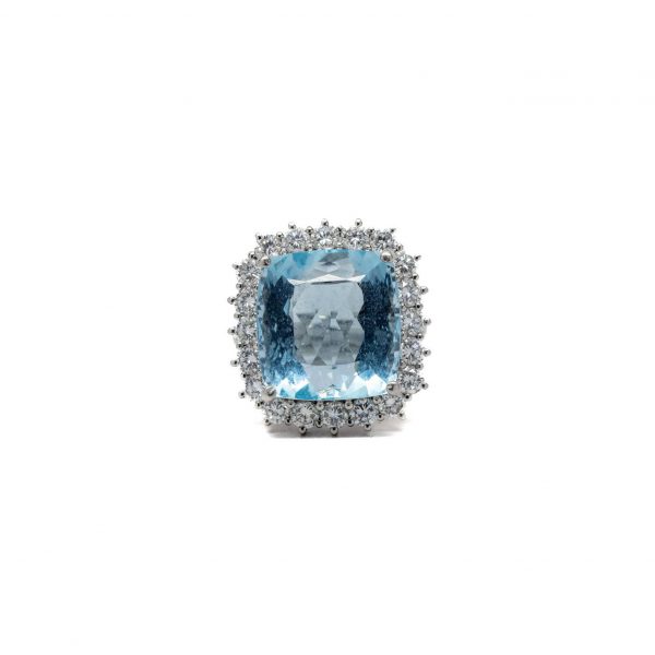 , 17.85 CT Aquamarine + Diamond Ring