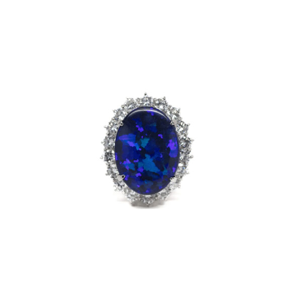 , 10.73 CT Black Opal + Diamond Ring