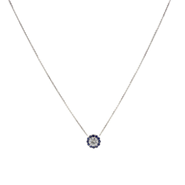 , Solitaire Diamond + Sapphire Necklace