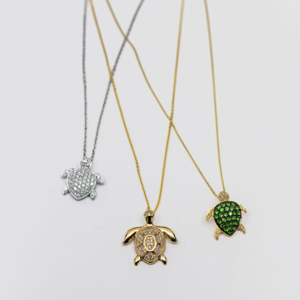 , Green Garnet + Diamond Sea Turtle Necklace