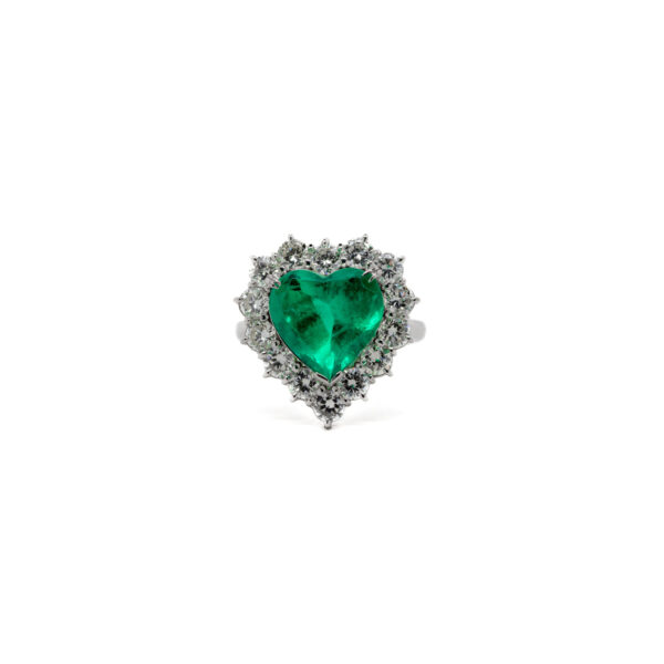 , Emerald + Diamond Heart Ring
