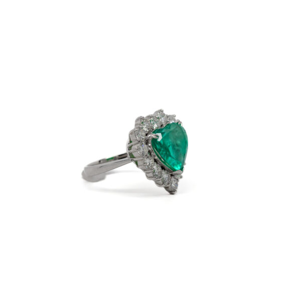 , Emerald + Diamond Heart Ring
