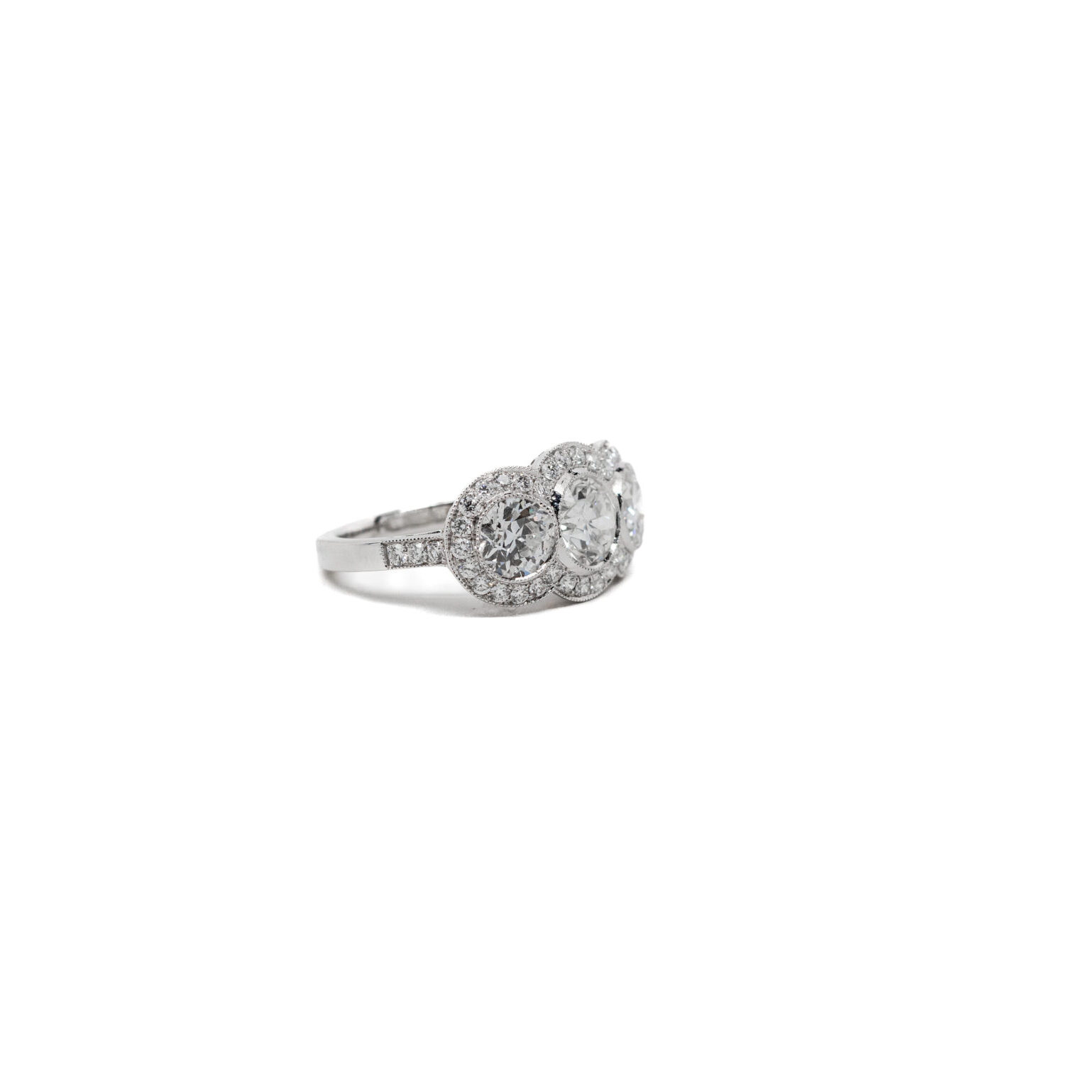 Miriams Jewelry Three Stone Diamond Halo Ring - Miriams Jewelry