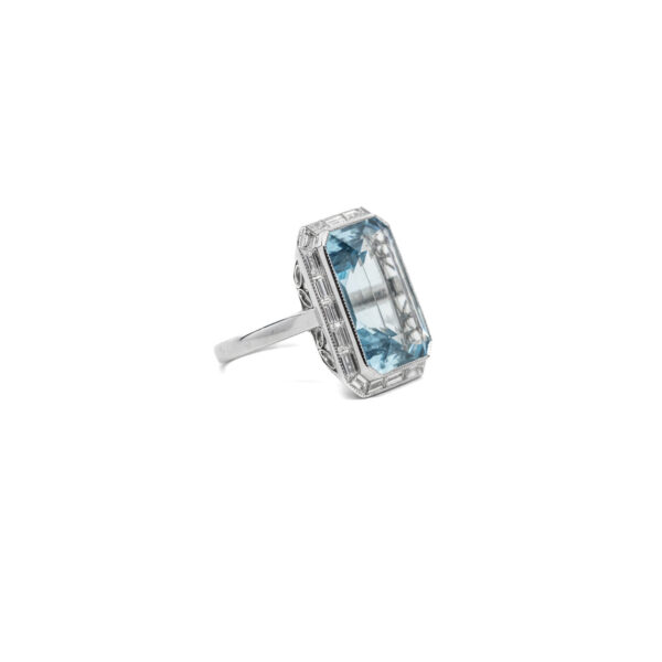 , 14.14 CT Aquamarine + Diamond Ring