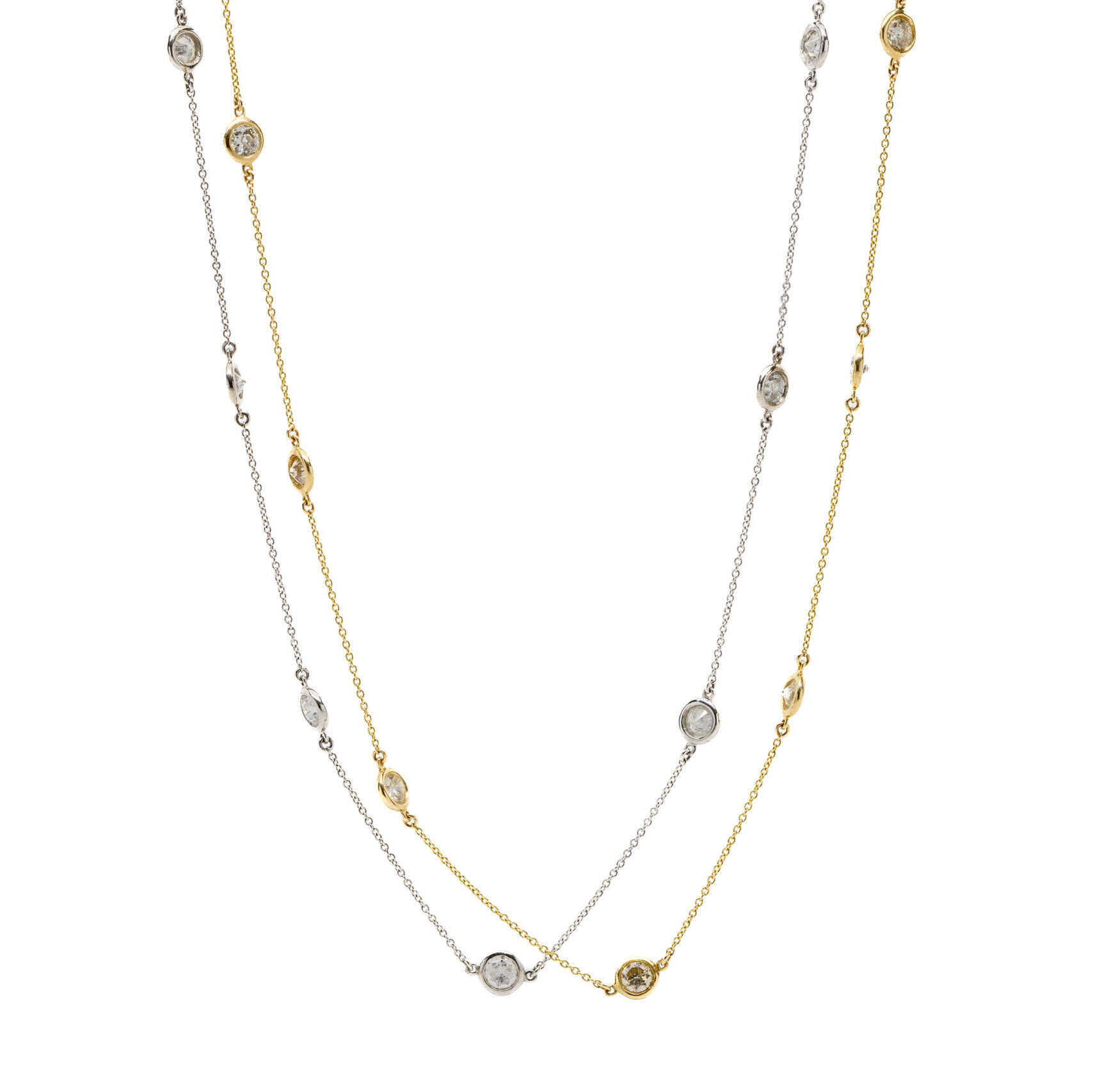 Diamond-cut Bead Drop Necklace 14K Two-Tone Gold 18