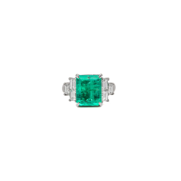 , Platinum Emerald + Diamond Ring