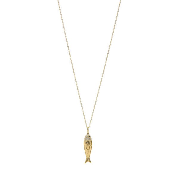 , Diamond + Sapphire Fish Pendant Necklace
