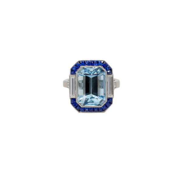 , Aquamarine Sapphire + Diamond Ring