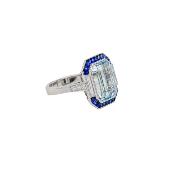, Aquamarine Sapphire + Diamond Ring
