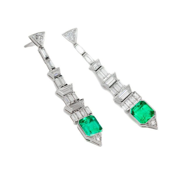, Diamond Emerald Drop Earrings