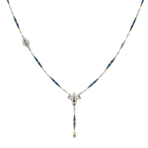 , Antique Diamond + Enamel Chain Necklace