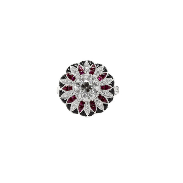 , Diamond, Ruby + Black Onyx Mosaic Ring