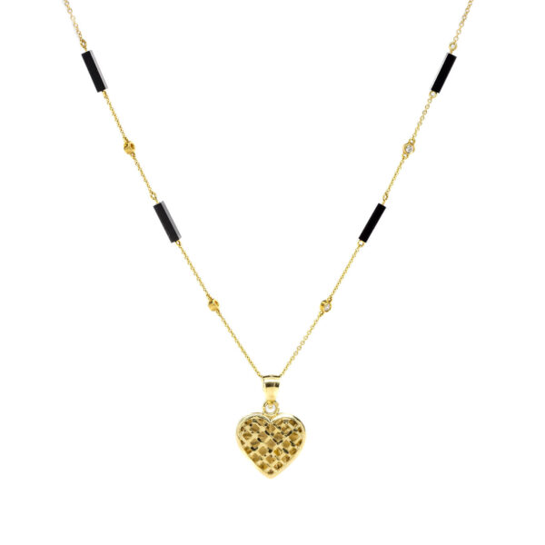 , Onxy + Diamond Heart Charm Necklace