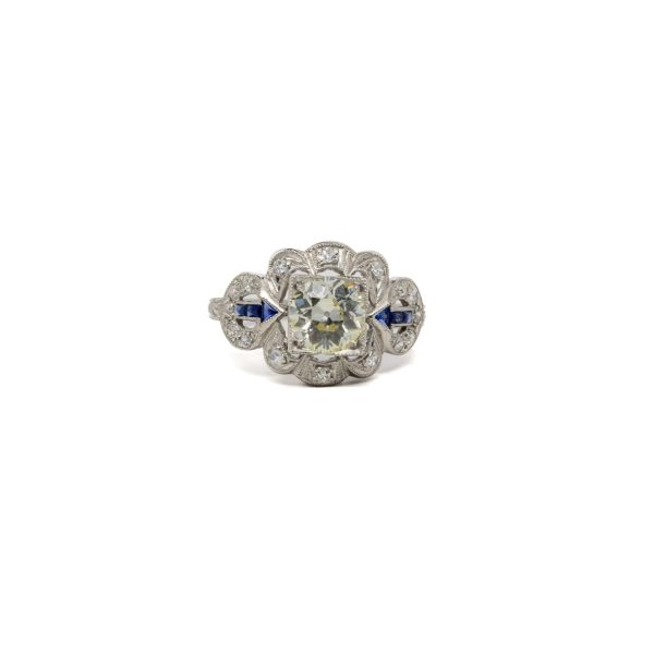 , Art Deco Diamond + Sapphire Ring