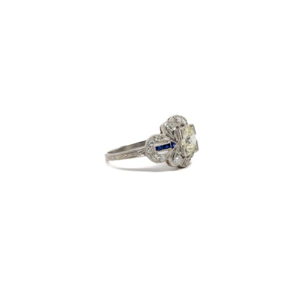 , Art Deco Diamond + Sapphire Ring