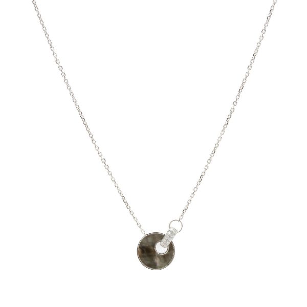 , Mother of Pearl + Diamond White Gold Disc Necklace